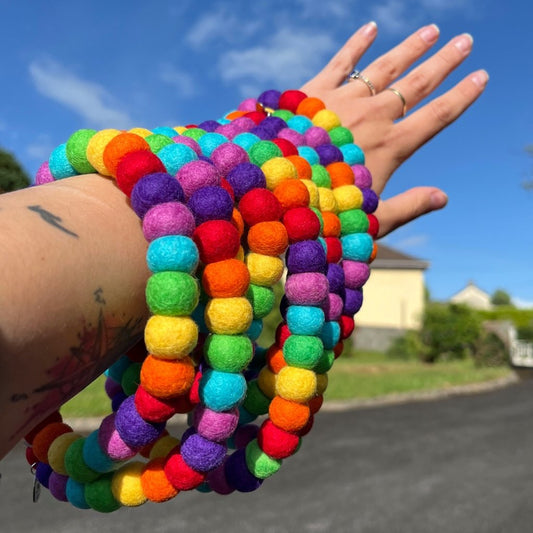 Dog Pom Pom Necklace - Rainbow