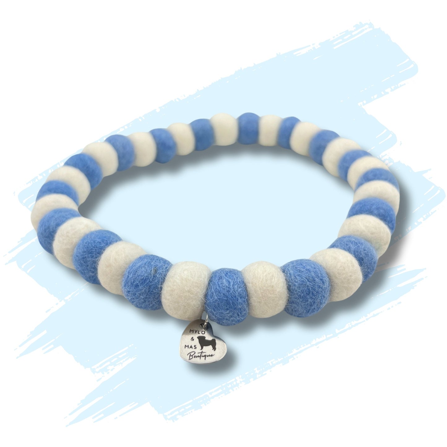 Dog Pom Pom Necklace - Blue and White