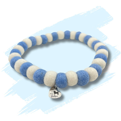 Dog Pom Pom Necklace - Blue and White
