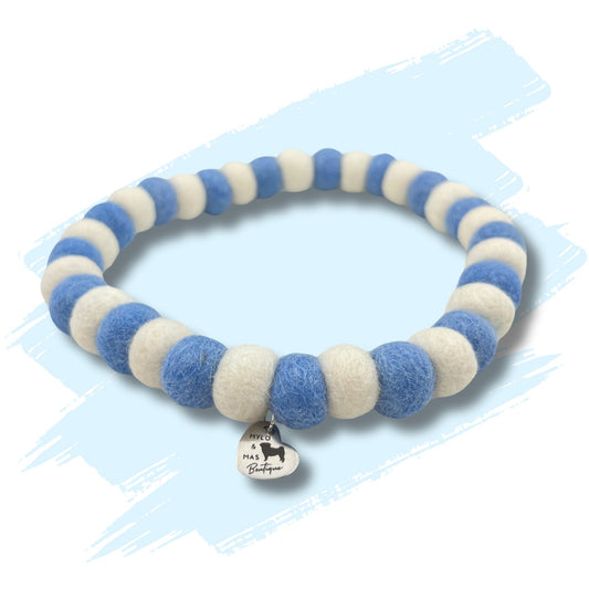 Dog Pom Pom Necklace - Blue and White