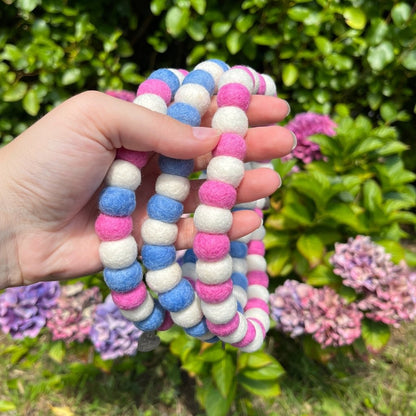 Dog Pom Pom Necklace - Pink and White