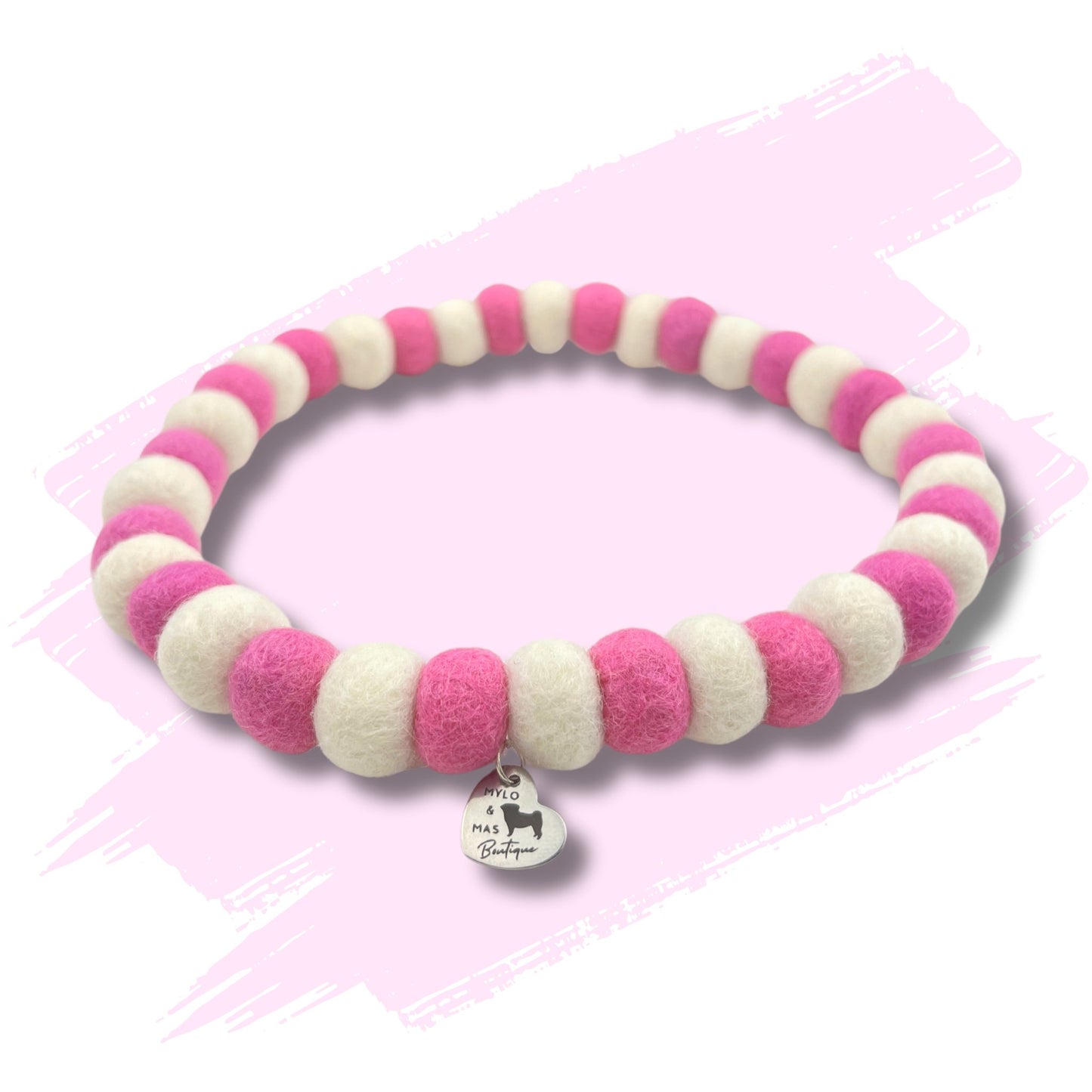 Dog Pom Pom Necklace - Pink and White