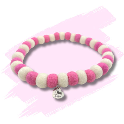Dog Pom Pom Necklace - Pink and White