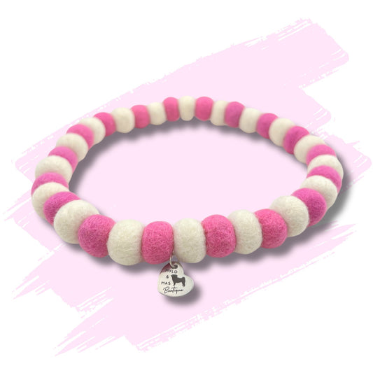 Dog Pom Pom Necklace - Pink and White